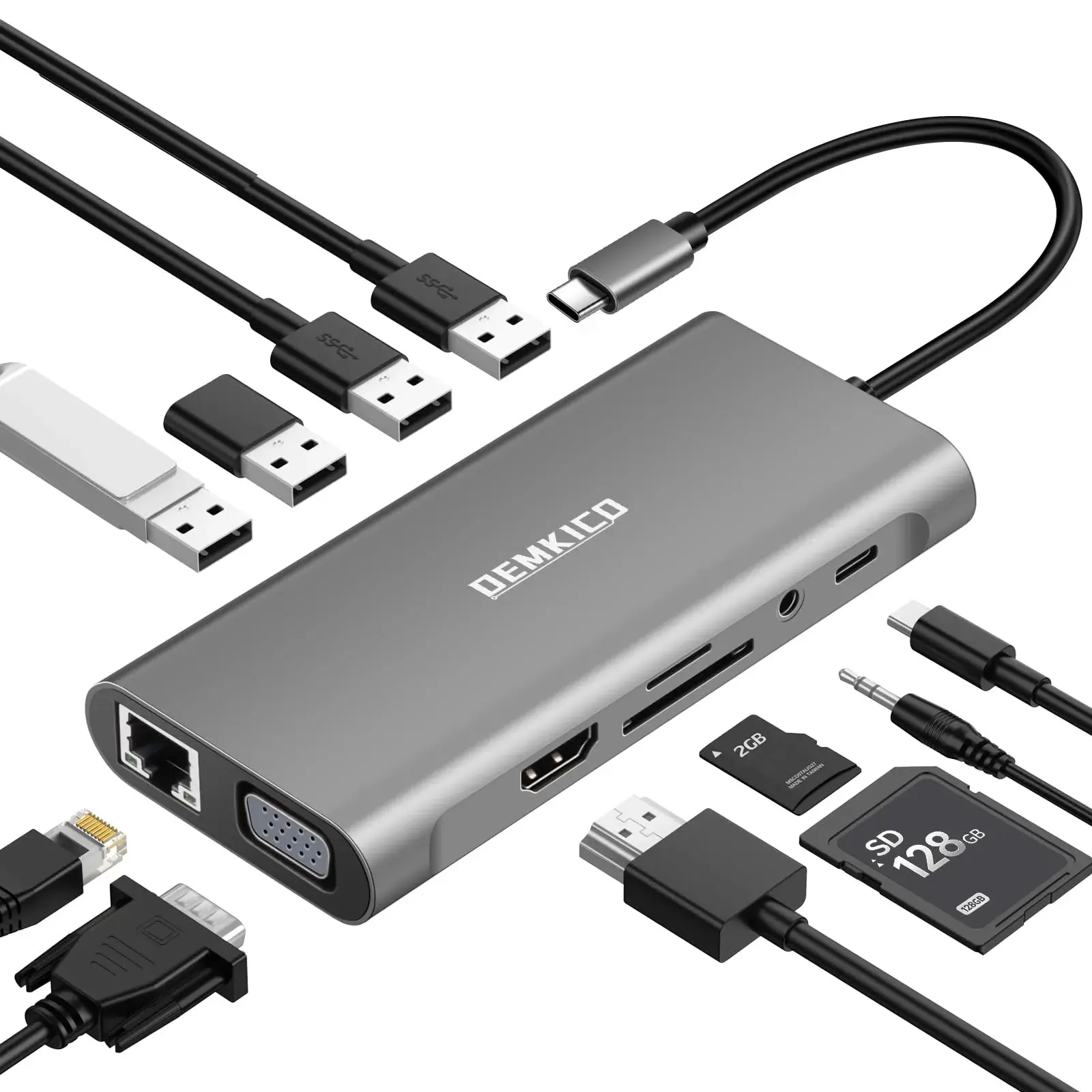 Hub Adaptador Multipuerto Tipo C con VGA, Ethernet RJ45 y USB