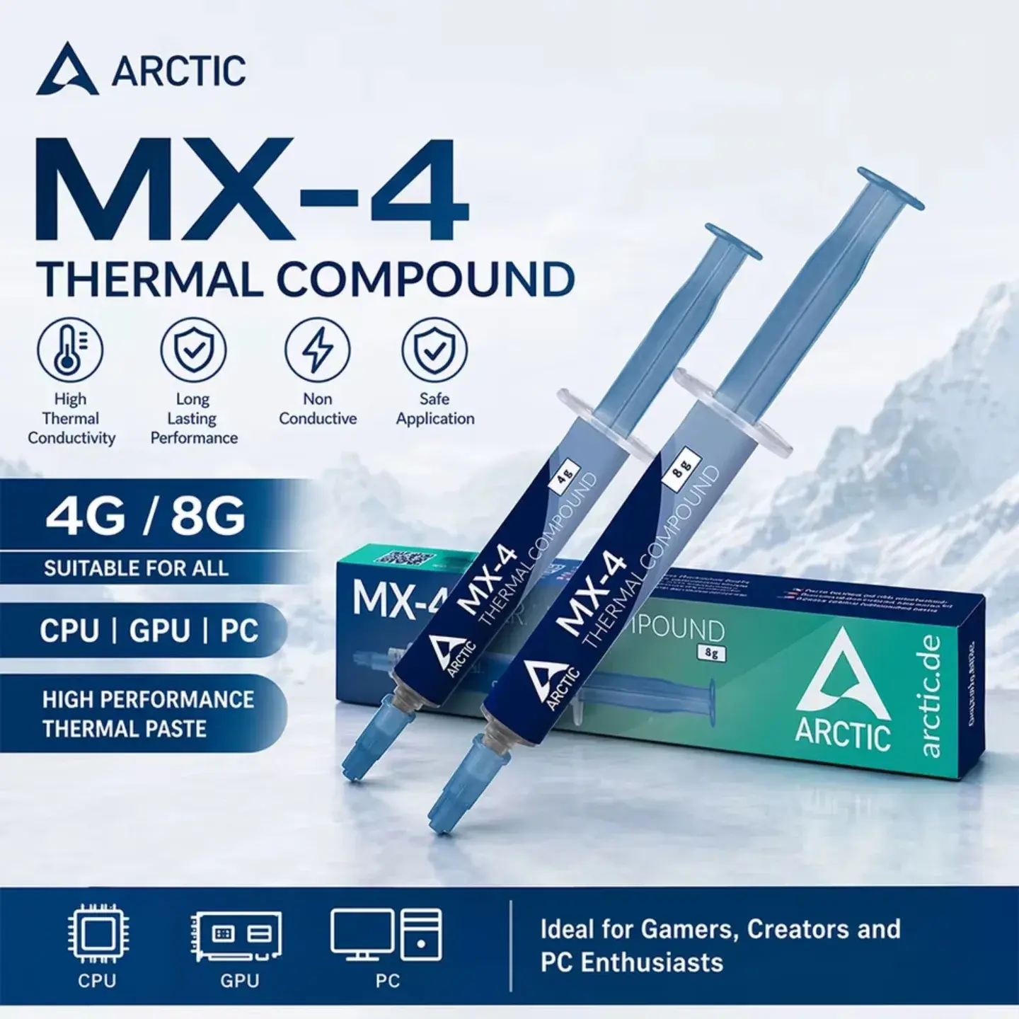 Compuesto Térmico de Alto Rendimiento MX-4 (Jeringa de 4 Gramos para CPU y GPU)